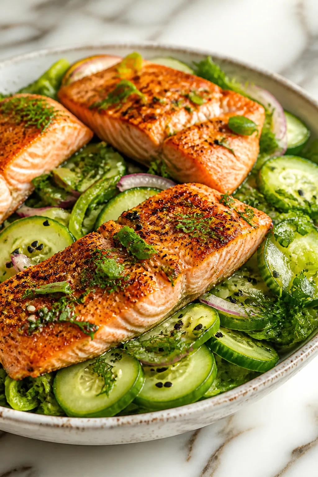 Air Fryer Salmon Cucumber Salad That’s Light, Fresh, and So Easy to Make