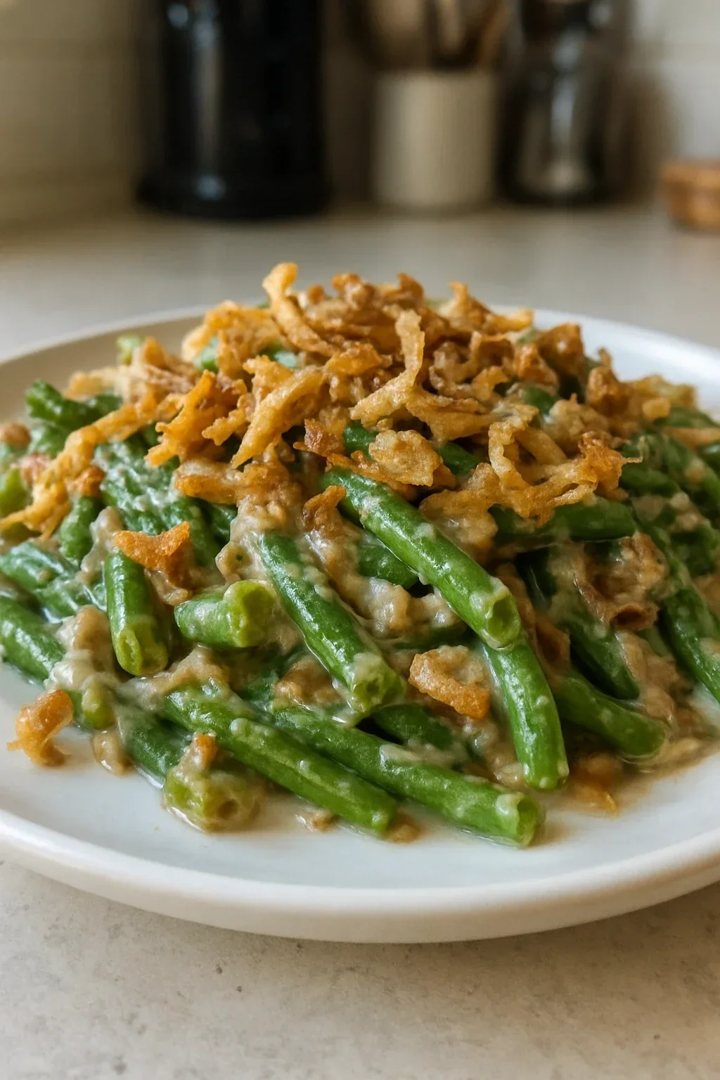 Bright green beans blanching in rapidly boiling salted water at the 5-minute mark