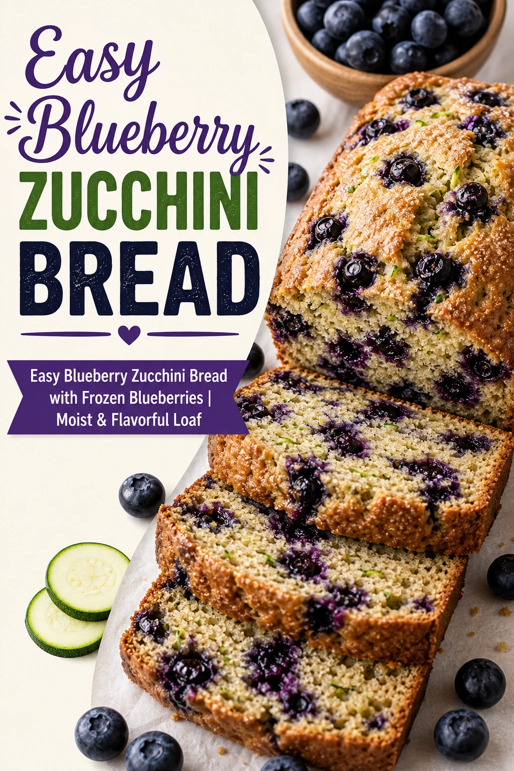 Easy Blueberry Zucchini Bread with Frozen Blueberries | Moist & Flavorful Loaf