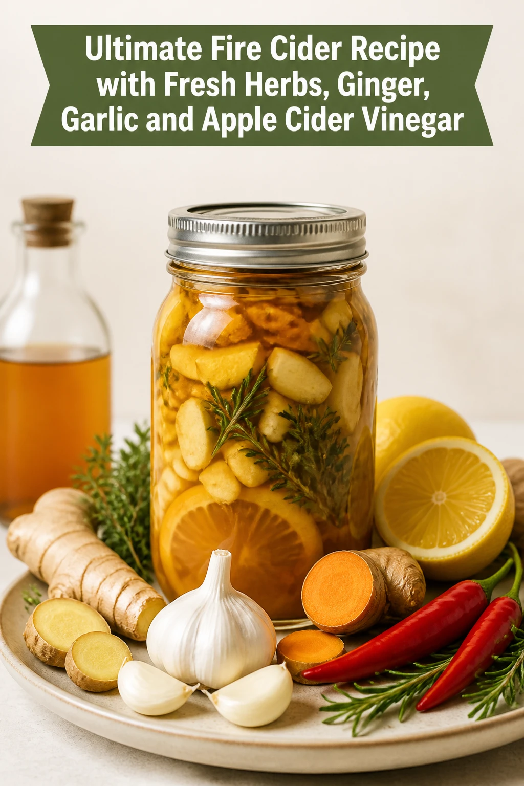 Ultimate Fire Cider Recipe with Fresh Herbs, Ginger, Garlic and Apple Cider Vinegar