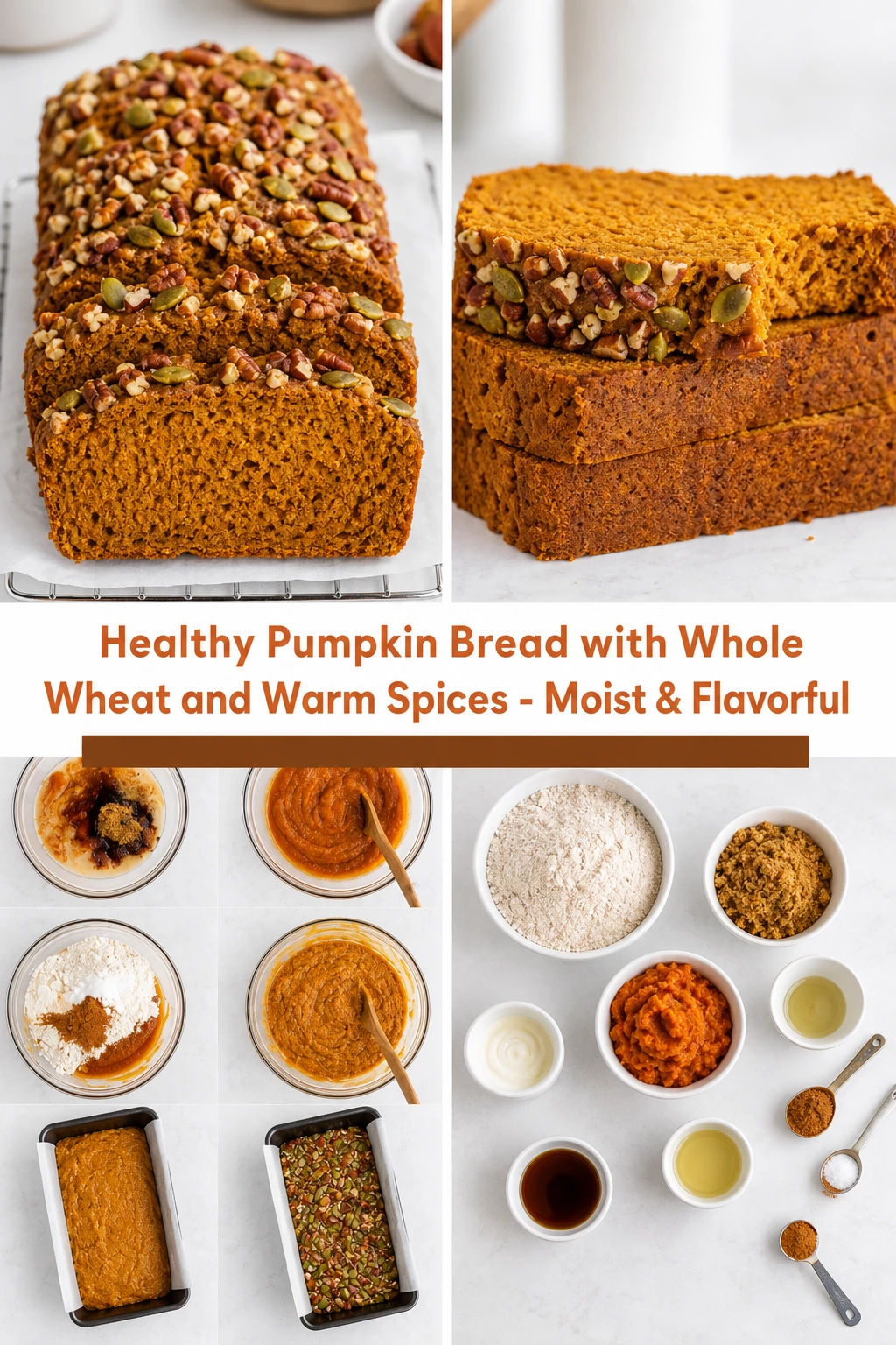 Healthy Pumpkin Bread with Whole Wheat and Warm Spices - Moist & Flavorful