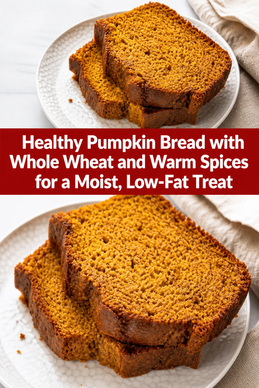 Healthy Pumpkin Bread with Whole Wheat and Warm Spices for a Moist, Low-Fat Treat