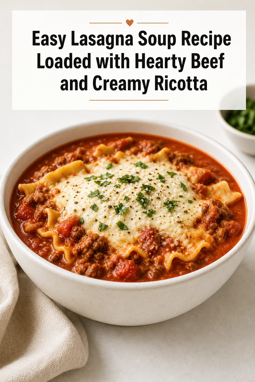 Easy Lasagna Soup Recipe Loaded with Hearty Beef and Creamy Ricotta