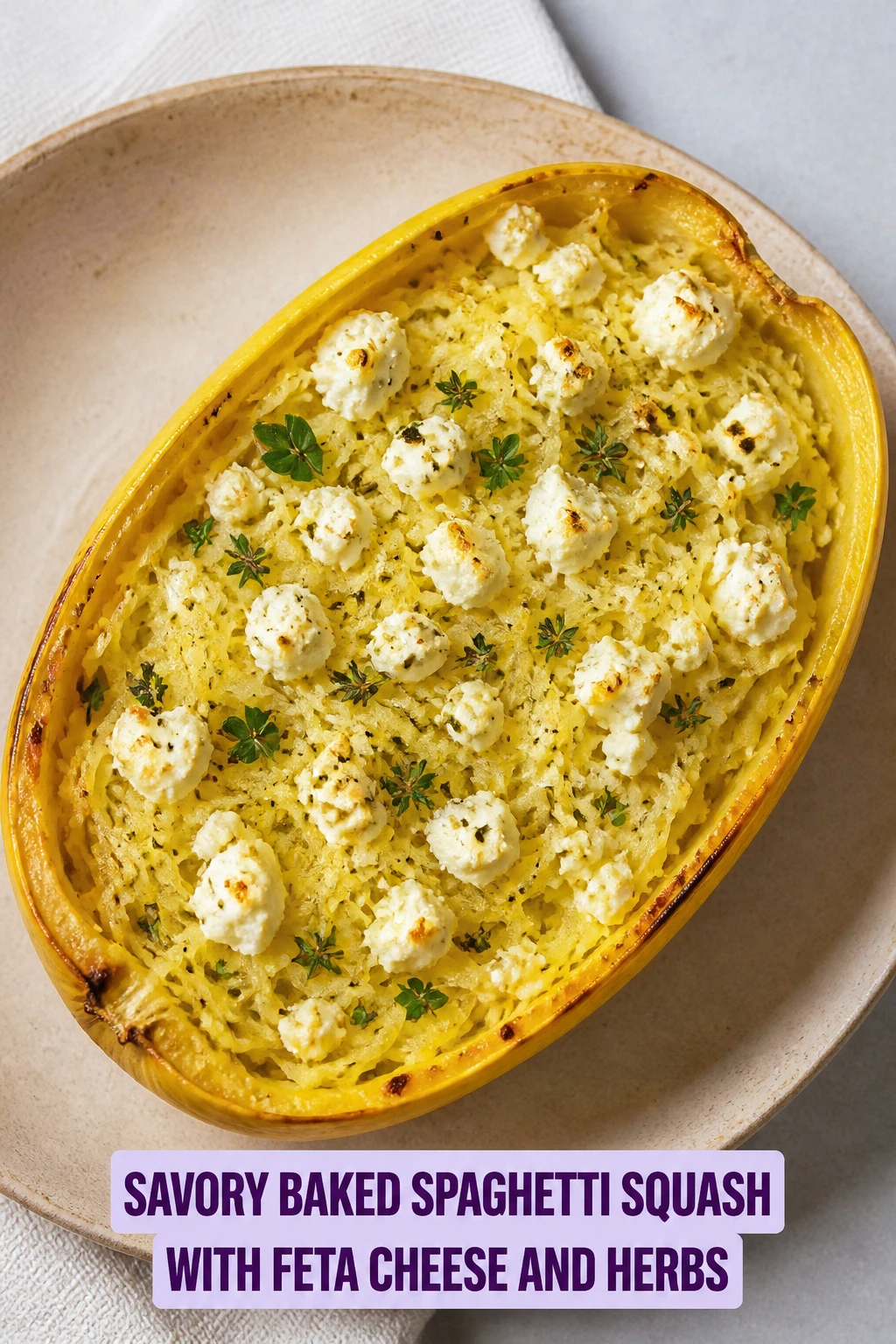 Savory Baked Spaghetti Squash with Feta Cheese and Herbs